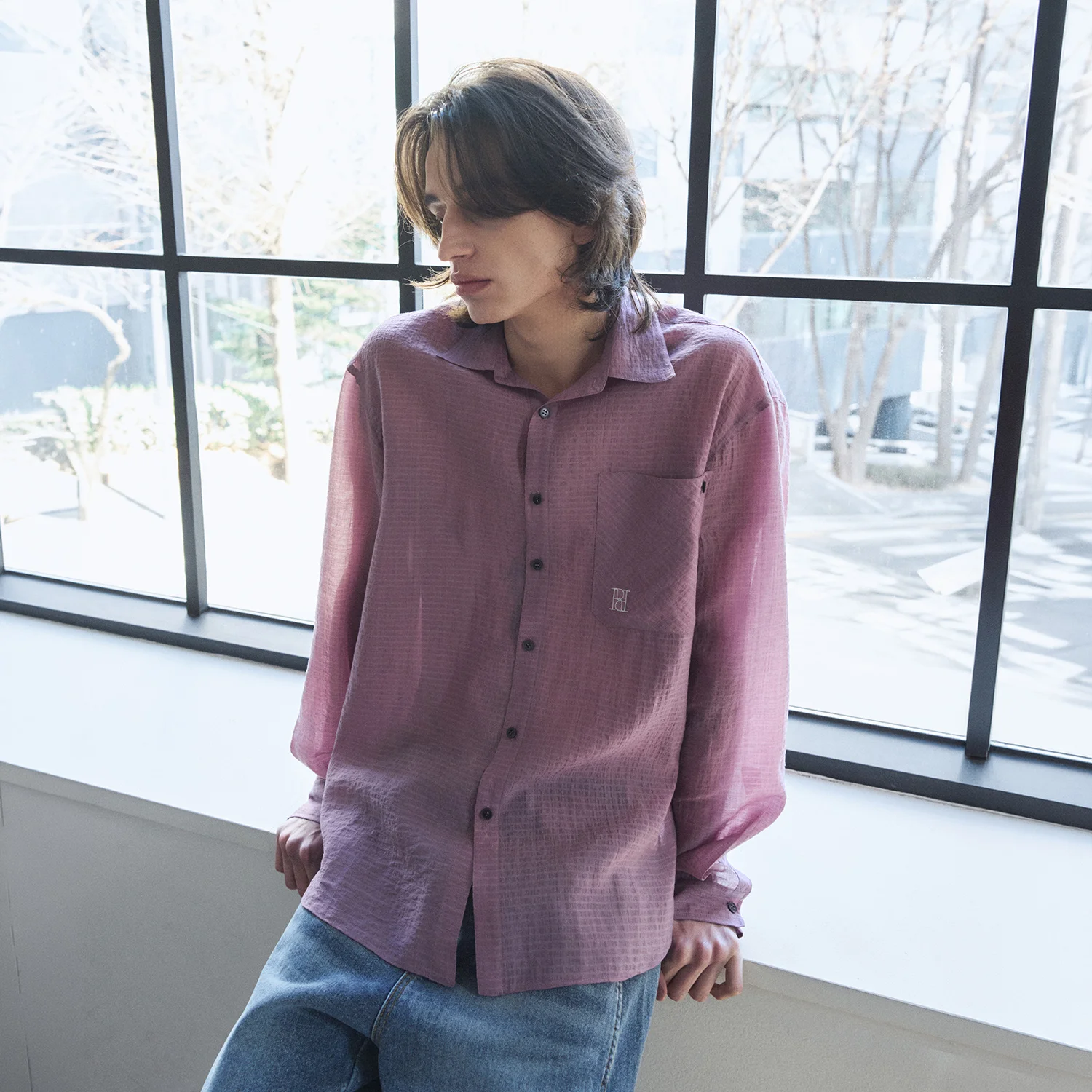 POCKET DETAIL SHEER SHIRT