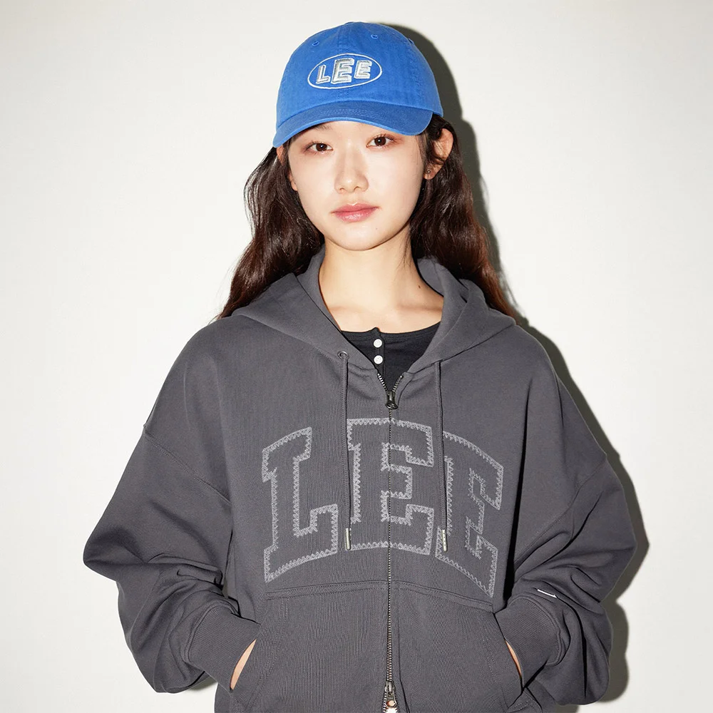 女裝 復古 標誌 寬鬆 連帽拉鍊外套 炭灰色
