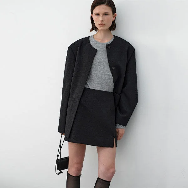 SLIT TWEED SET-UP MINI SKIRT(SK-5049)