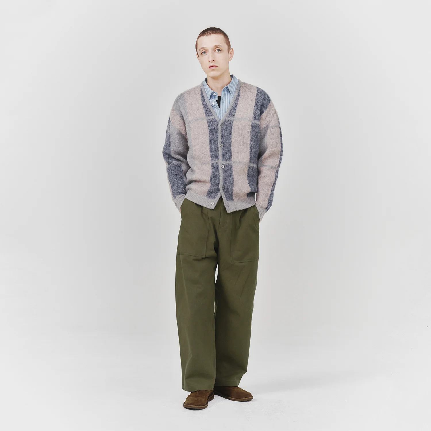 Mohair Ombre Check Cardigan_ Grey