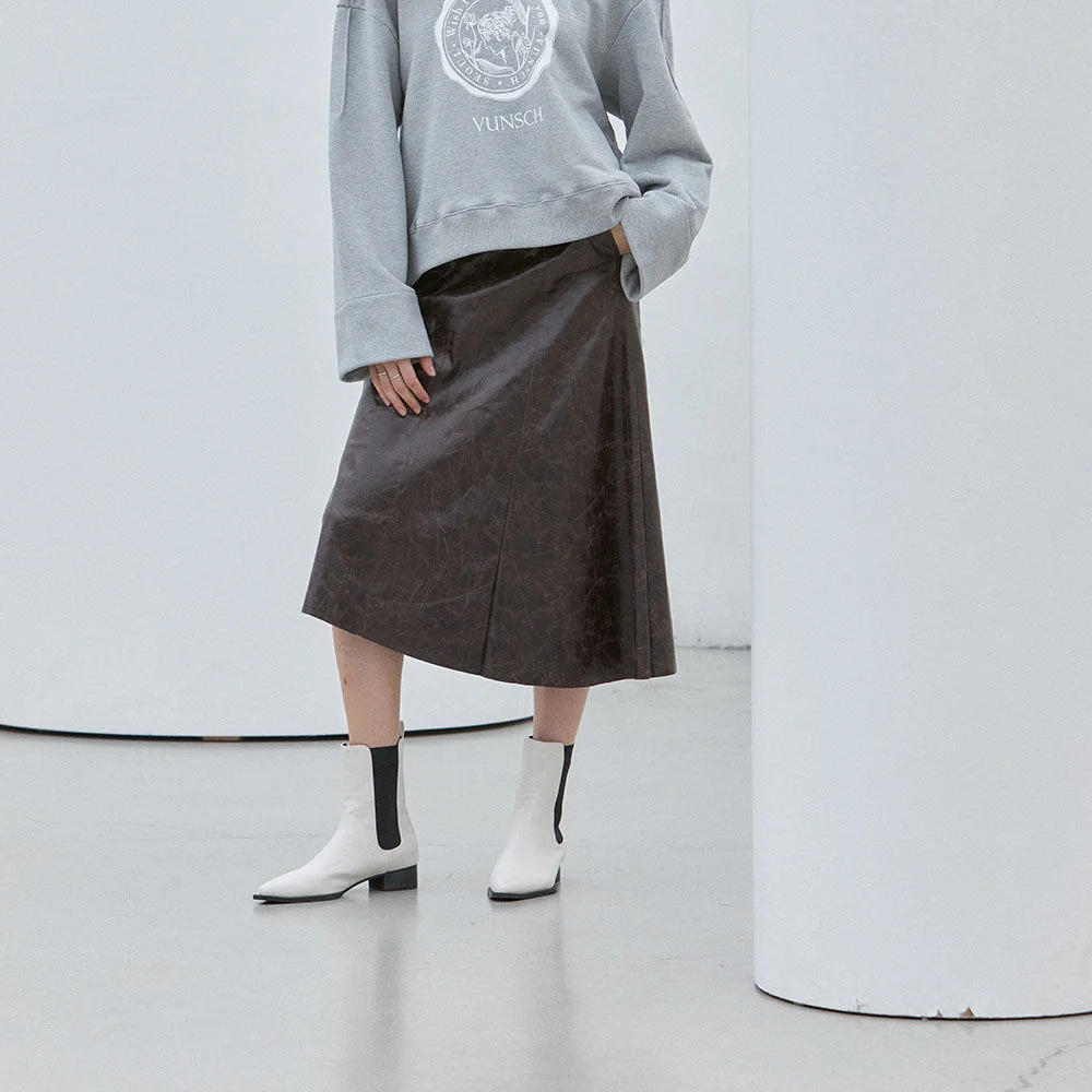 PERSEPHONE_UNBALANCE LEATHER SKIRT_DARK BROWN