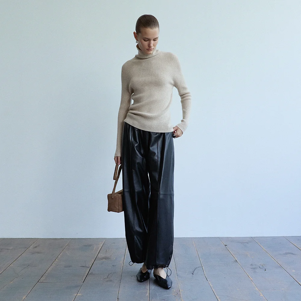Lambskin Drawstring Wide Pants