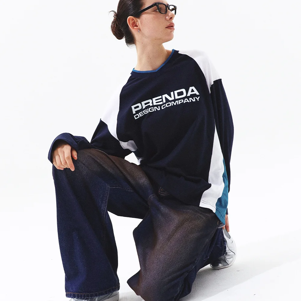 PDC LOGO RAGLAN V NECK LONG SLEEVE NAVY
