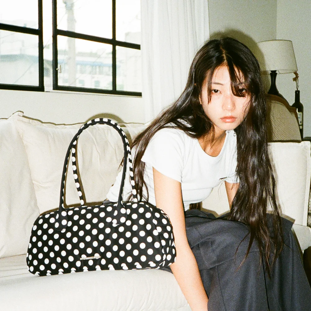 Dot Pattern Baguette Bag (Black)