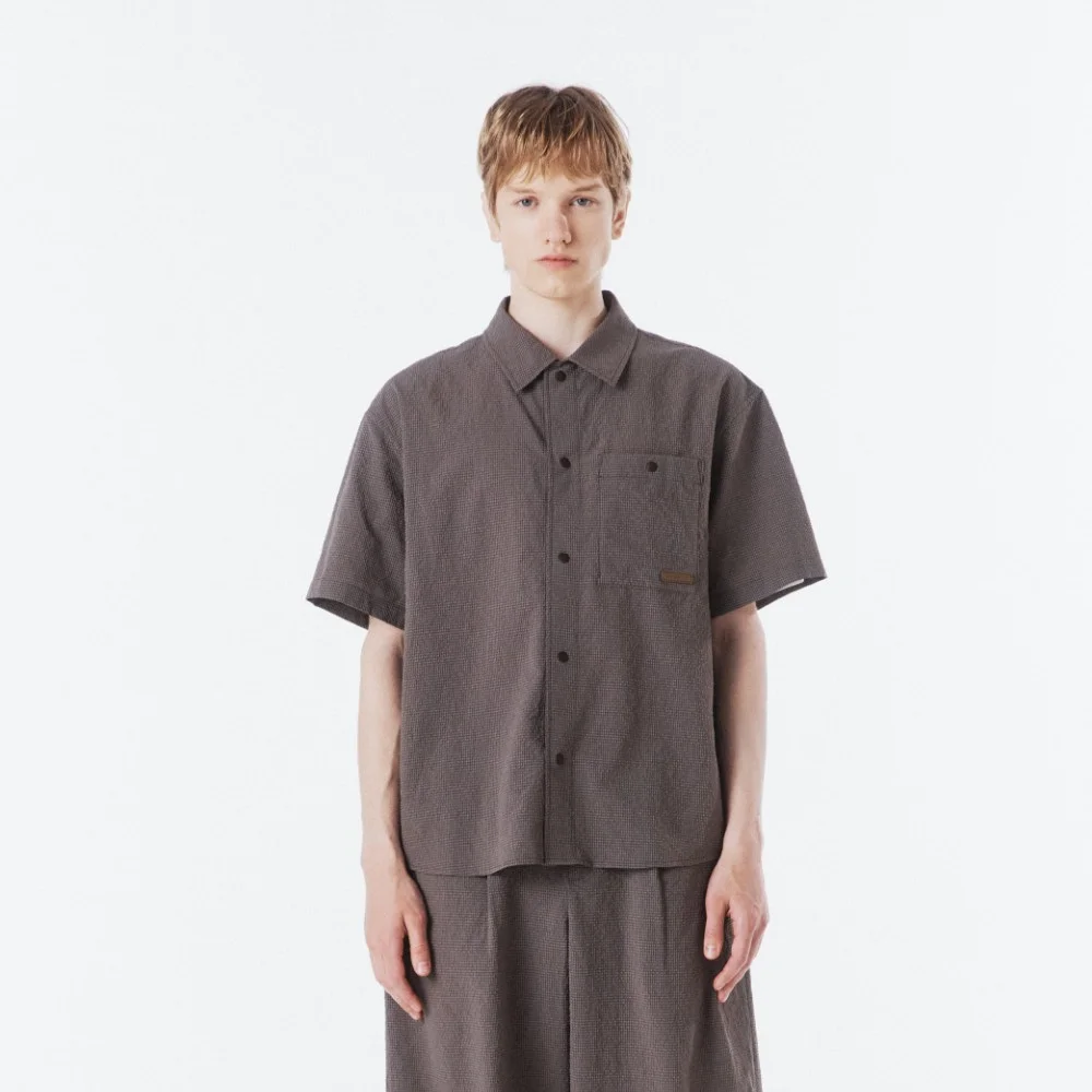 SEERSUCKER HALF SLEEVE SHIRT - LIGHT KHAKI (P262MSH180)