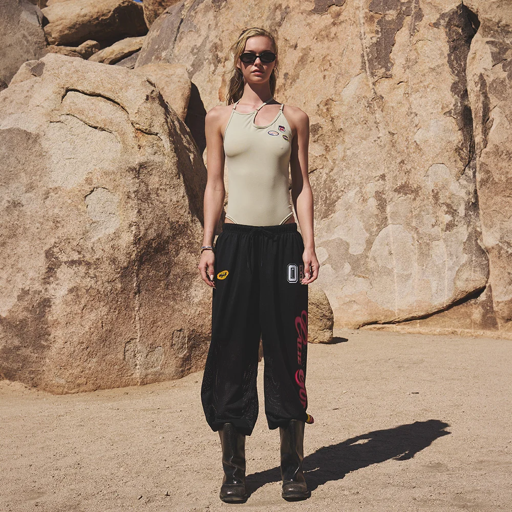 GRAPHIC MESH WIDE PANTS BLACK