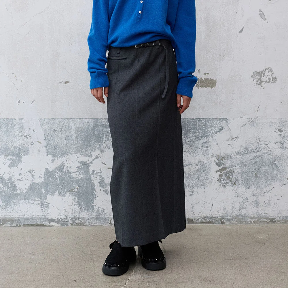 Belted H-line Long Skirt VW6AS984_2color
