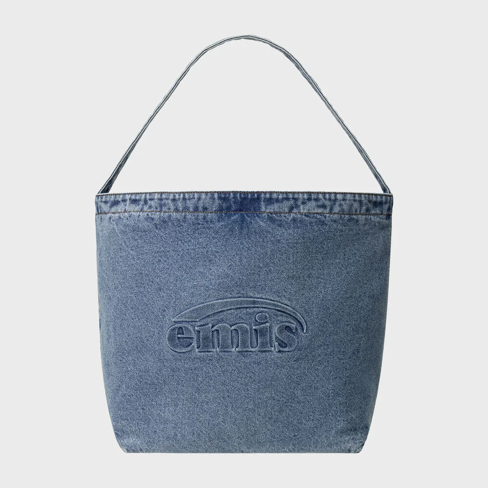 LOGO EMBOSSED DENIM SHOULDER BAG-BLUE DENIM