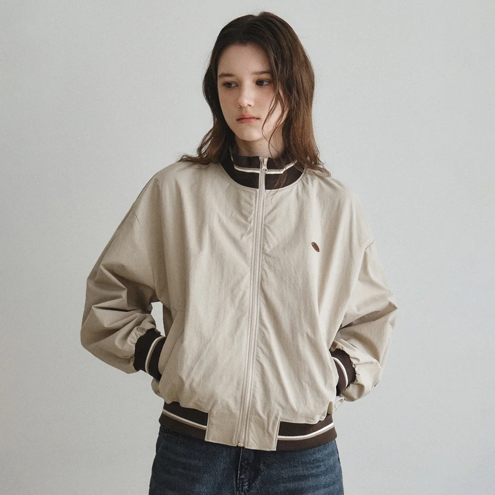 High Neck Track Nylon Zip-Up_BEIGE(W26OT01)
