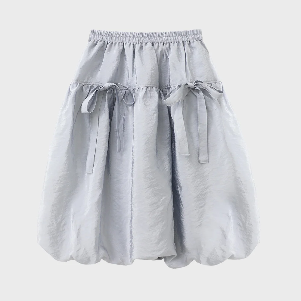 雲朵 蝴蝶結 泡泡 氣球 喇叭 中長 半身裙_淺灰色