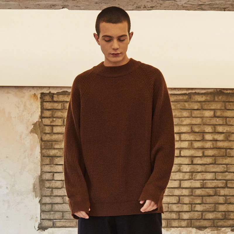 MOCK NECK WOOL KNIT BROWN