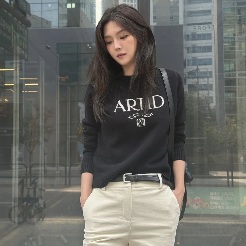 美麗諾羊毛 標誌 點綴 針織衫_4COLORS