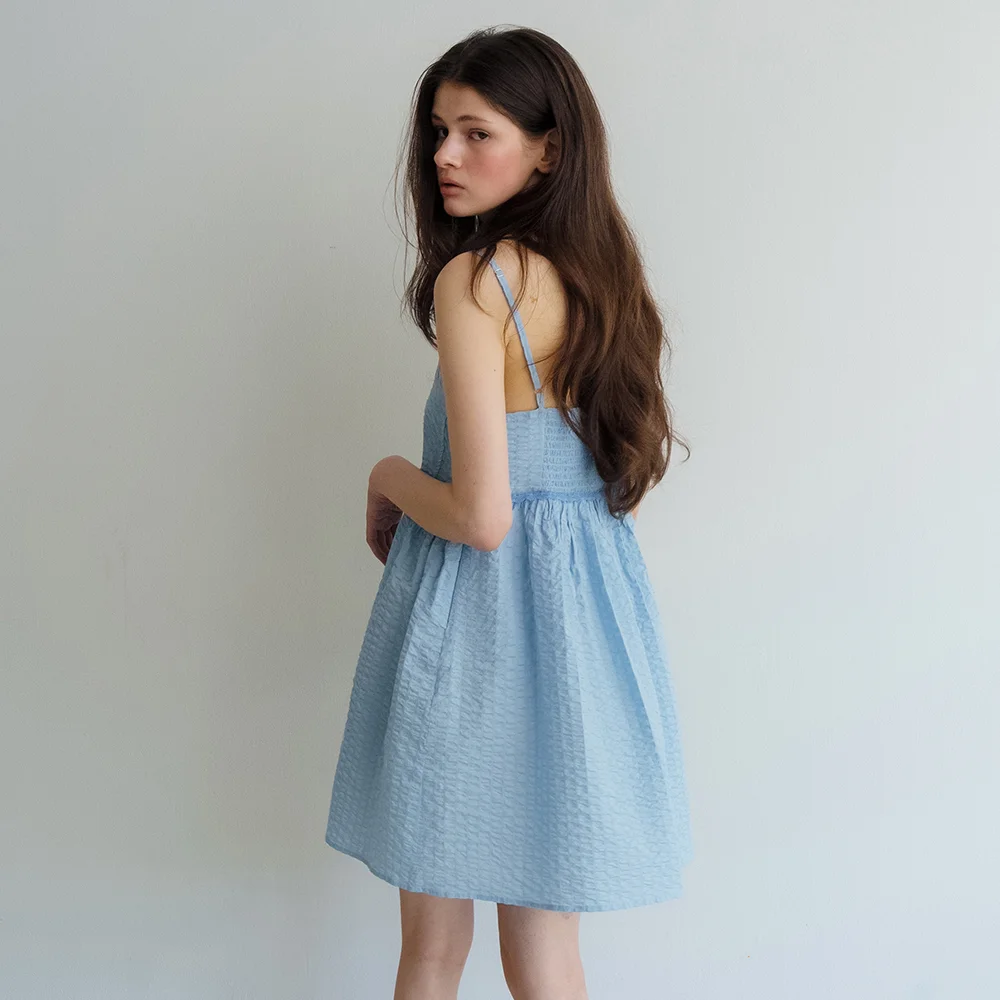 HAINT 壓紋 心形領 煙燻色 連衣裙_Haint Dress