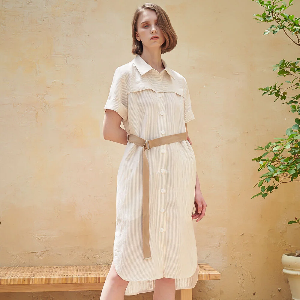 Linen Stripe Shirt One-Piece_Beige