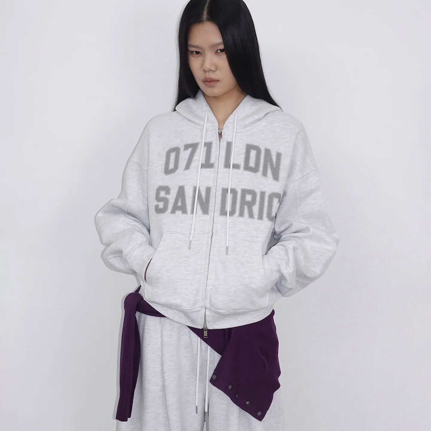 OVERFIT HOOD ZIP UP_MELANGE WHITE