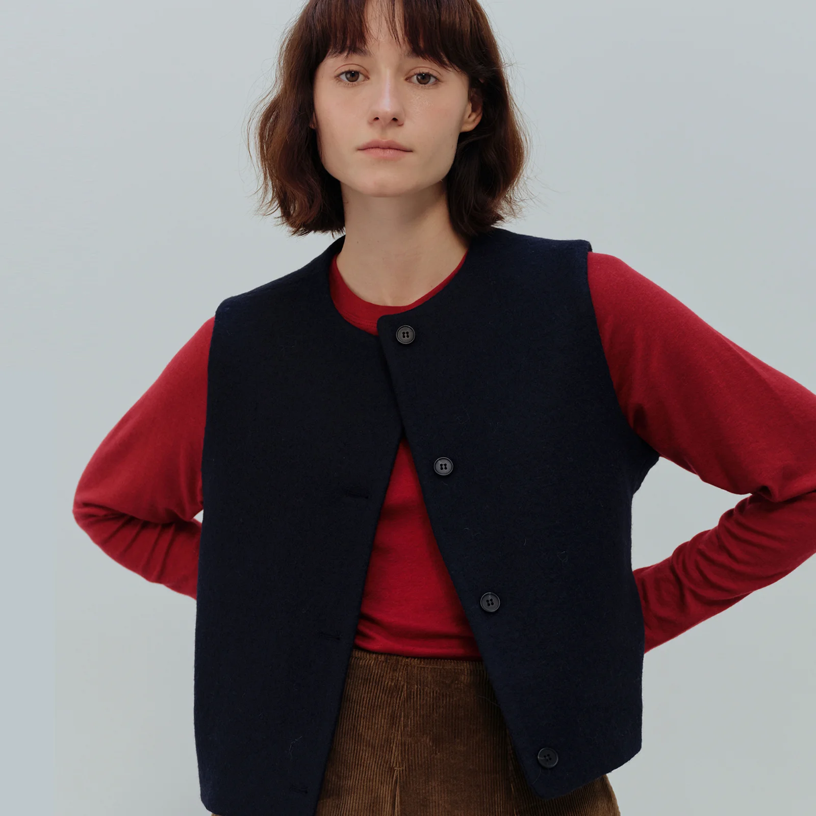 Button Wool Vest(Navy)