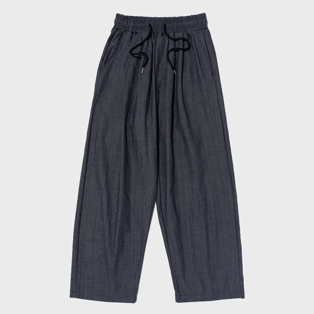 TWO-TUCK LINEN WIDE BANDING PANTS (BLUE)