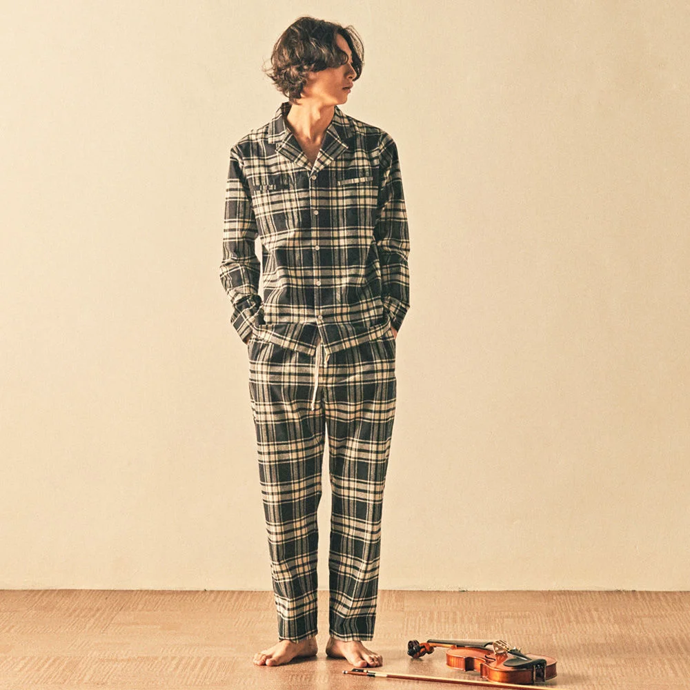 (M) Seth PJ Set Flannel Ivory&Black Plaid