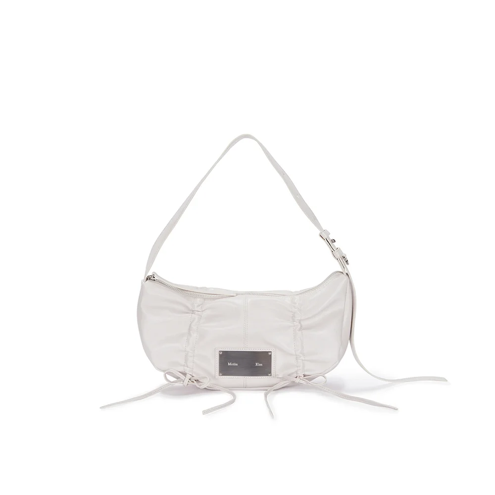 HALF SHIRRING RIBBON ROUND BAG IN IVORY