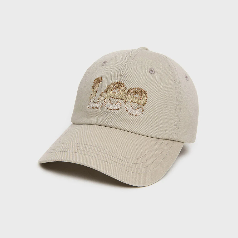 手繪 縫線 Cotton Ball Cap 米色