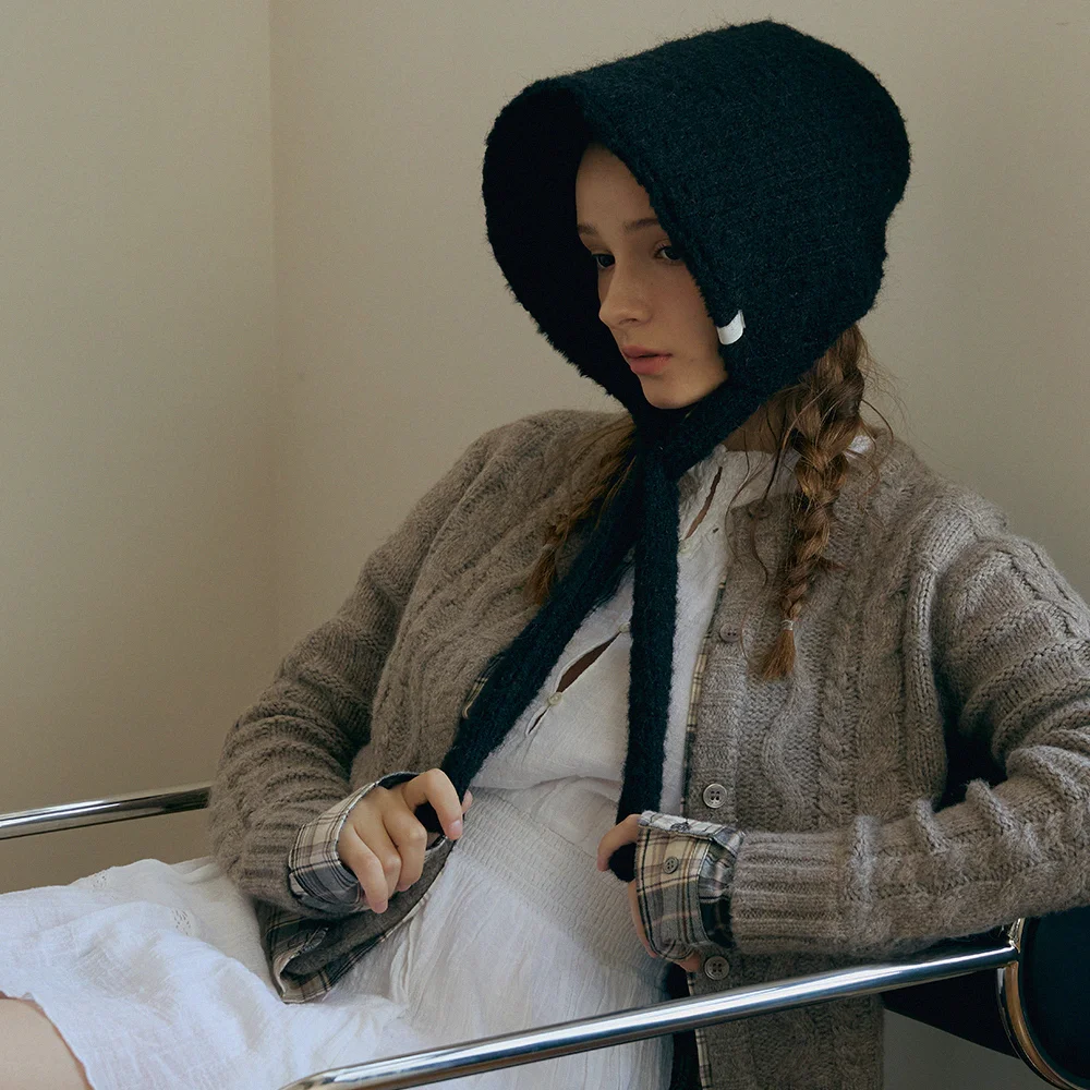 Mink knit bonnet hat_2color