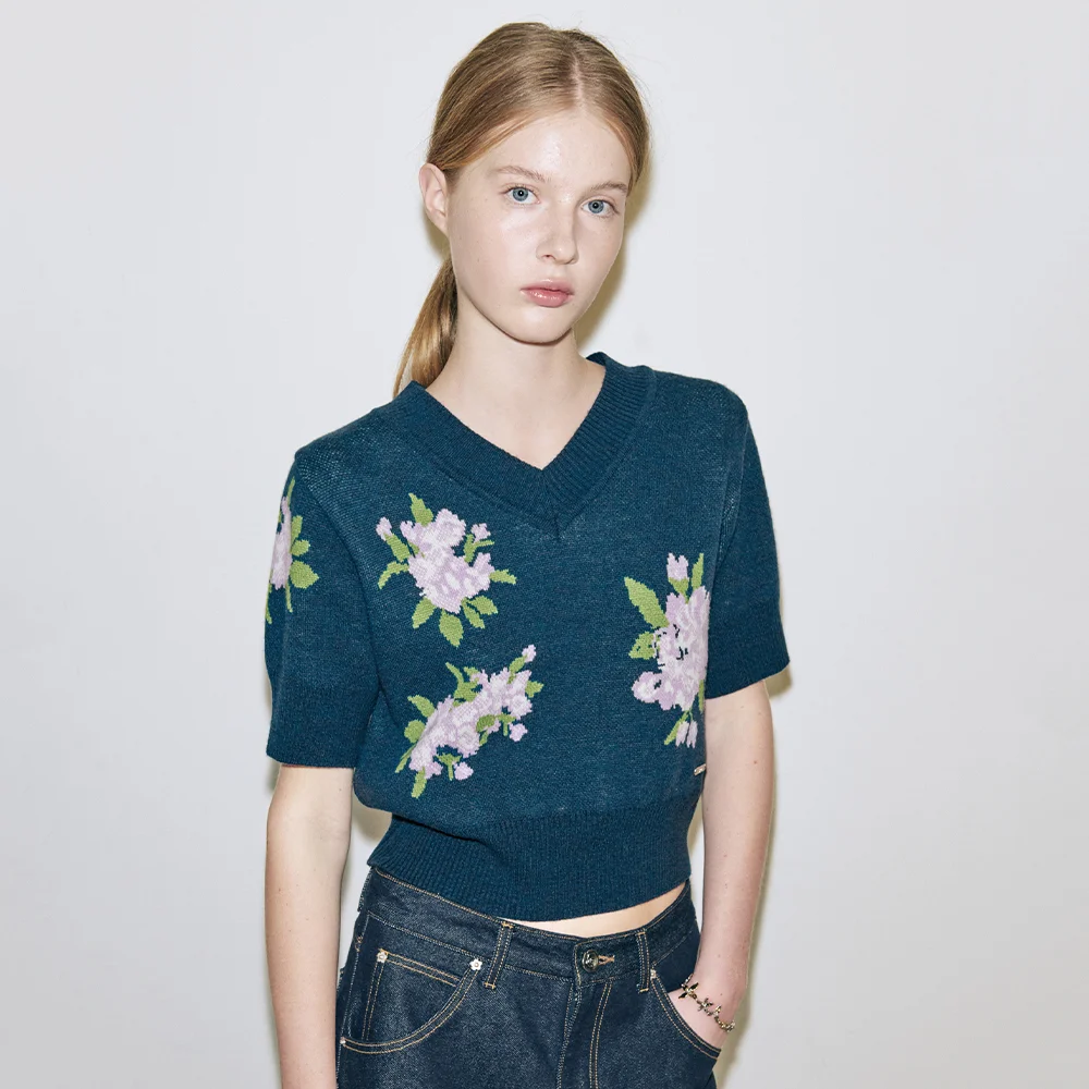 Flower Half Pullover (Navy)