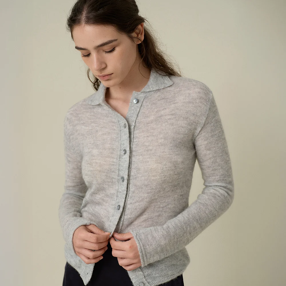 RIA COLLAR CARDIGAN_LIGHT GREY