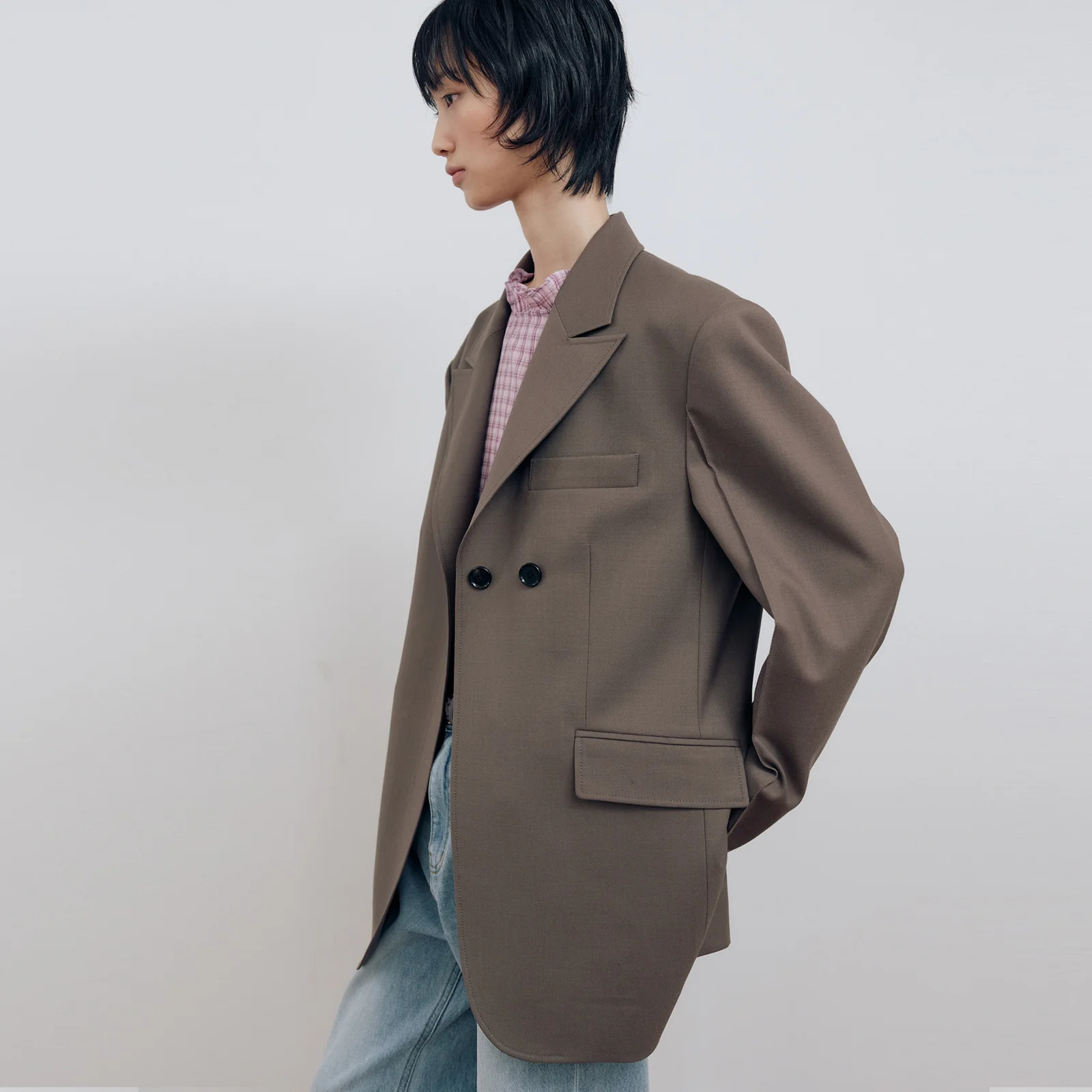 BOYFRIEND DOUBLE BUTTON JACKET_MOCHA