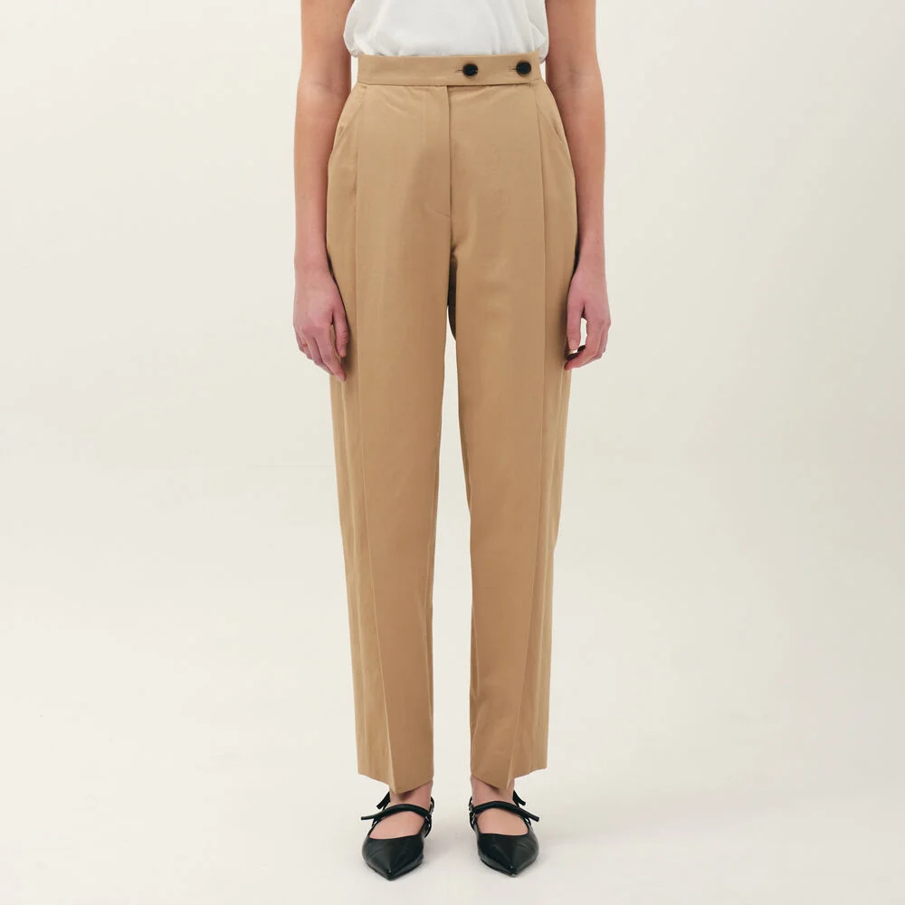 cropped tuck round pants_beige