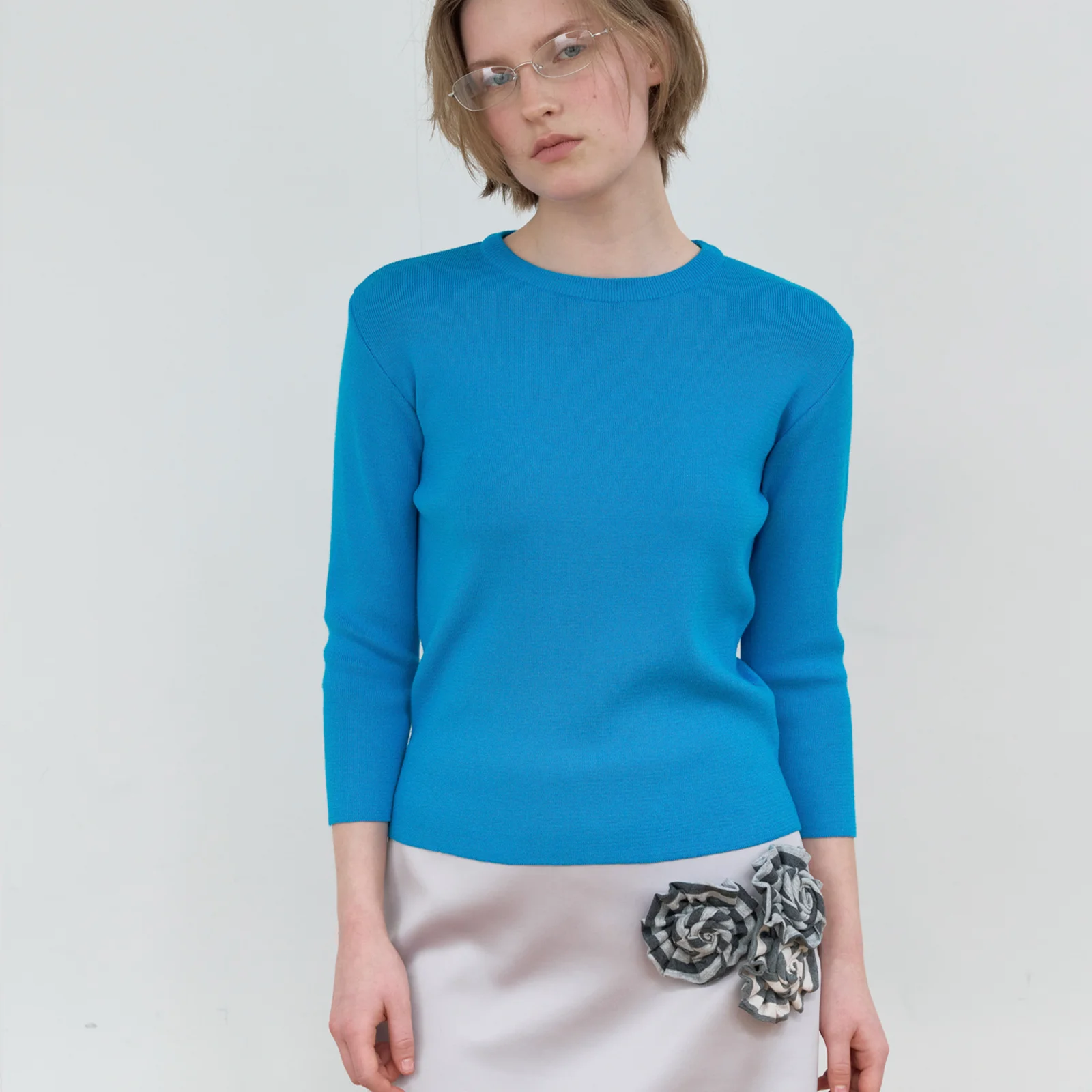 BASIC 3/4 SLEEVE KNIT_BLUE
