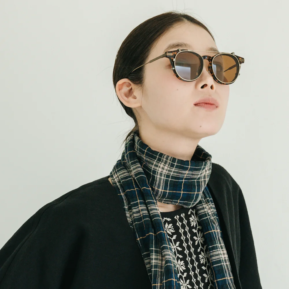 Pattern Cotton Green Check Scarf