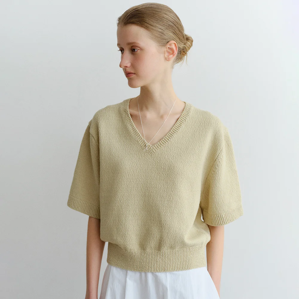 COTTON V-NECK KNIT_SOFT GREEN