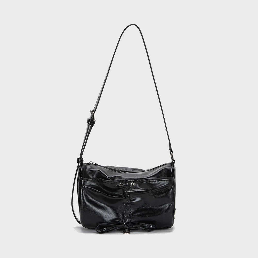 FRONT SHIRRING RIBBON MINI BAG IN BLACK