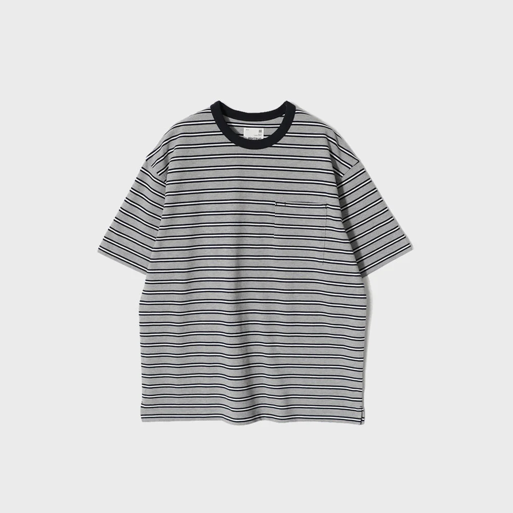 Powell Short Pique Stripe T-shirt Melange Gray