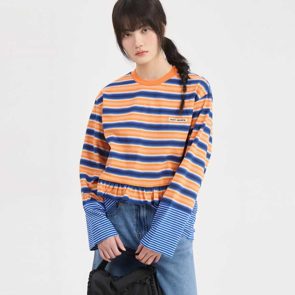 Stripe Mix Loose-fit Long Sleeve T-shirt (orange) LFTAS26210ORX
