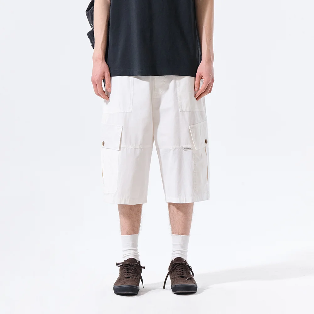 PATCHWORK CARGO BERMUDA PANTS FOR MEN IN WHITE