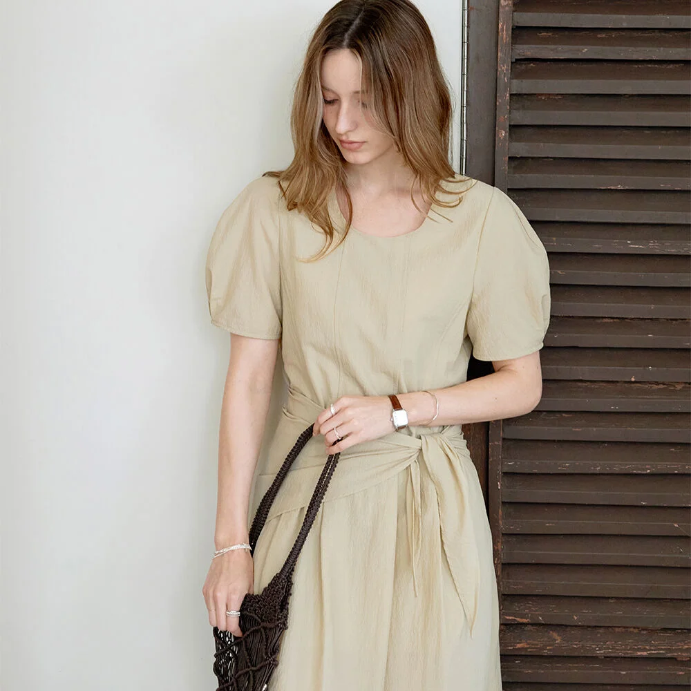 兩穿 絲巾 連身裙套裝 BEIGE