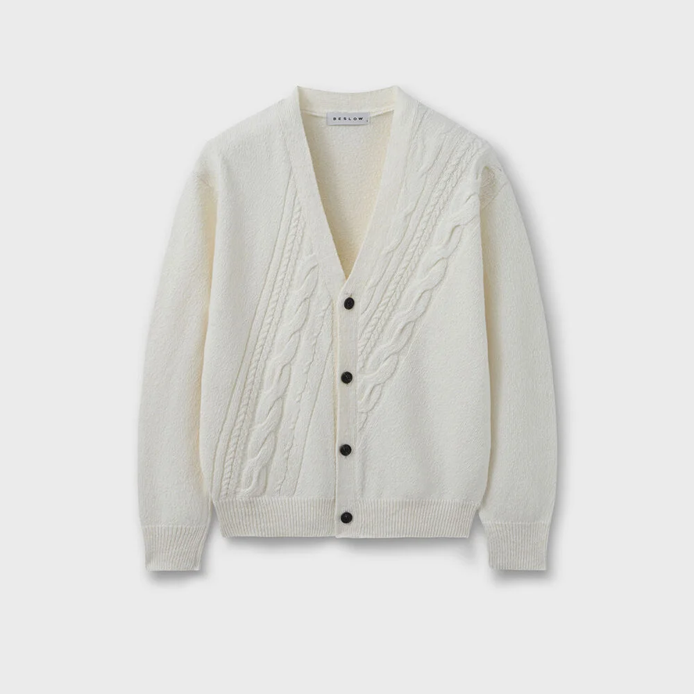 DIAGONAL CABLE CARDIGAN CREAM