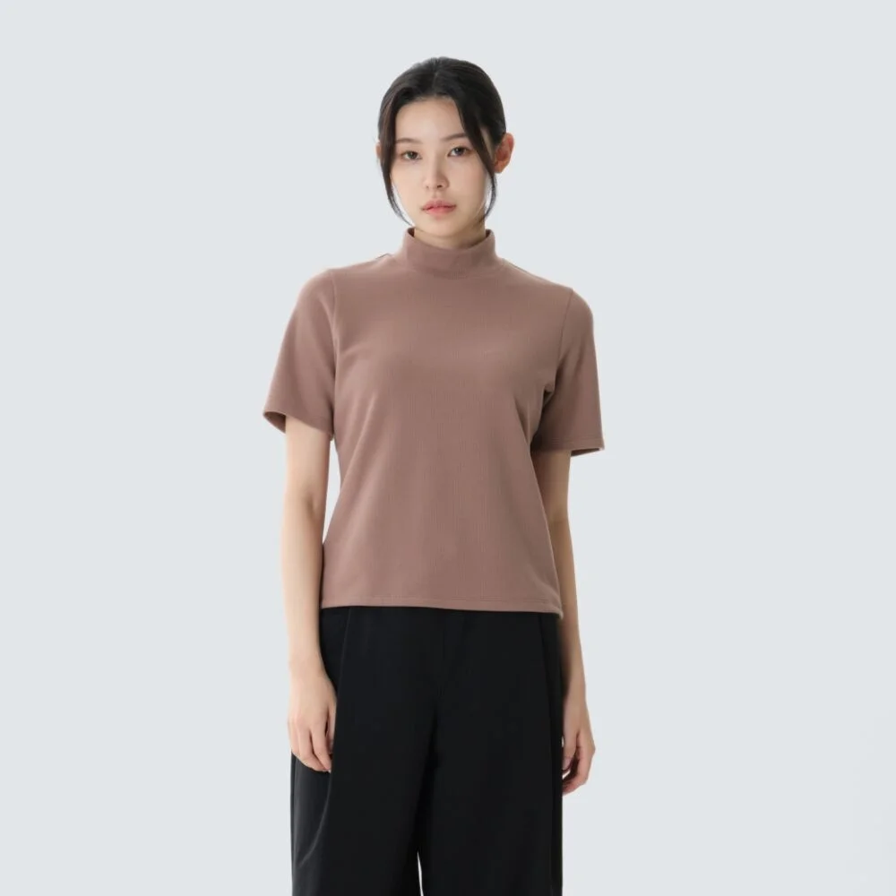 羅紋 女裝 半高領 短袖 T恤 Smog Pink (S26FWFTS31)