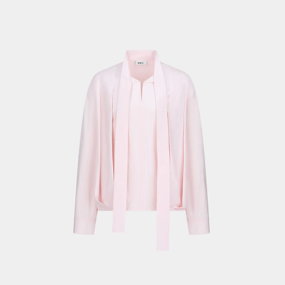 (W) BOW TIE GATHERED BLOUSE - LIGHT PINK