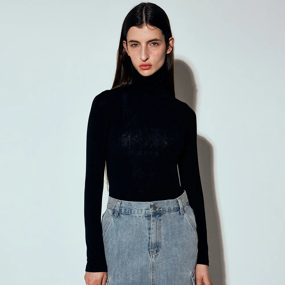 MINIMAL SLIM TURTLENECK TOP_BLACK