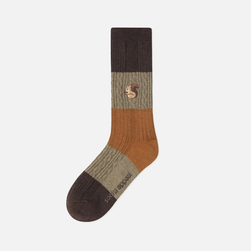 brown block embroidery acorn squirrel