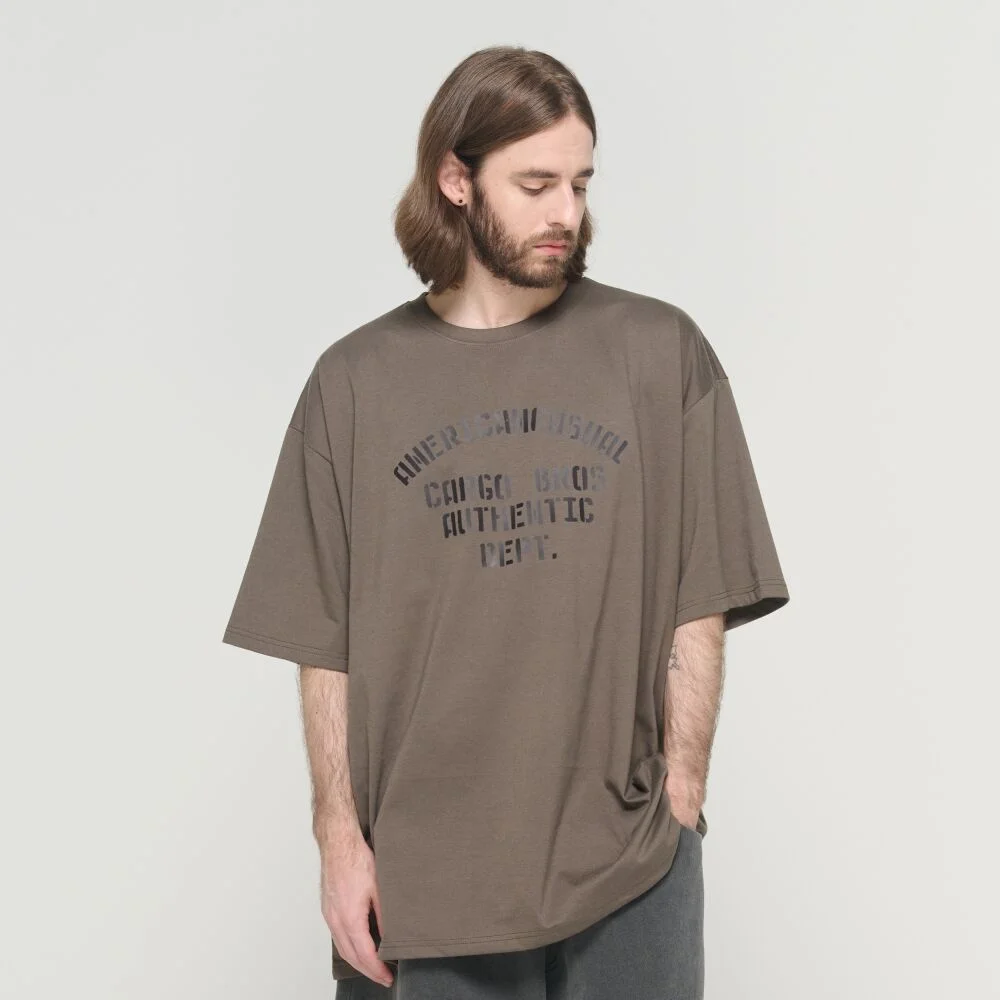 (BIG SIZE) AUTHENTIC LETTERING OVERFIT SHORT SLEEVE T-SHIRT (KHAKI)
