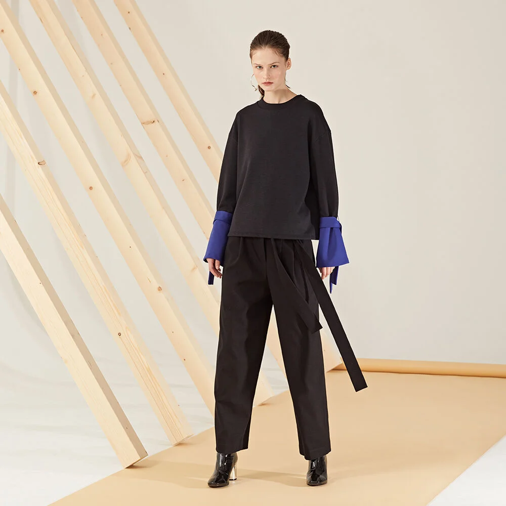 Tuck Detail Long Pants_Black