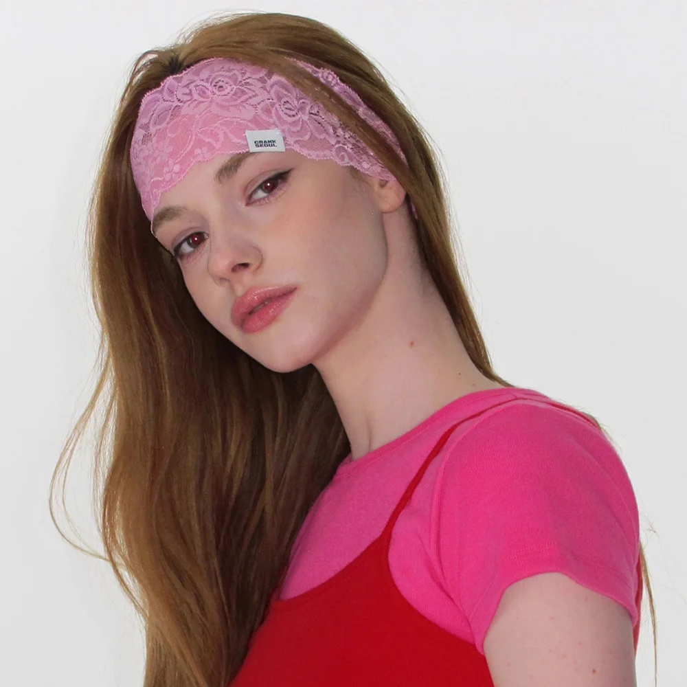 LACE VEIL HEADBAND_PINK