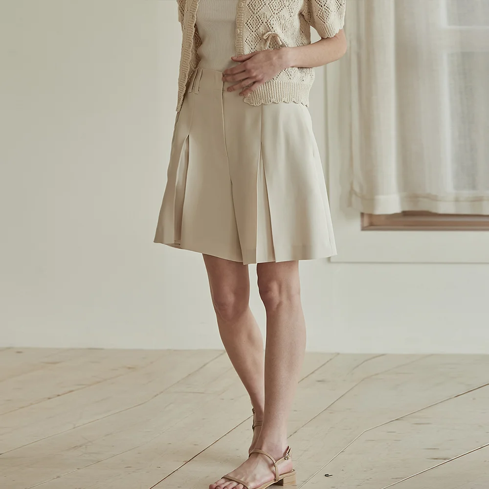 Jane pleats skirt pants - Vanilla