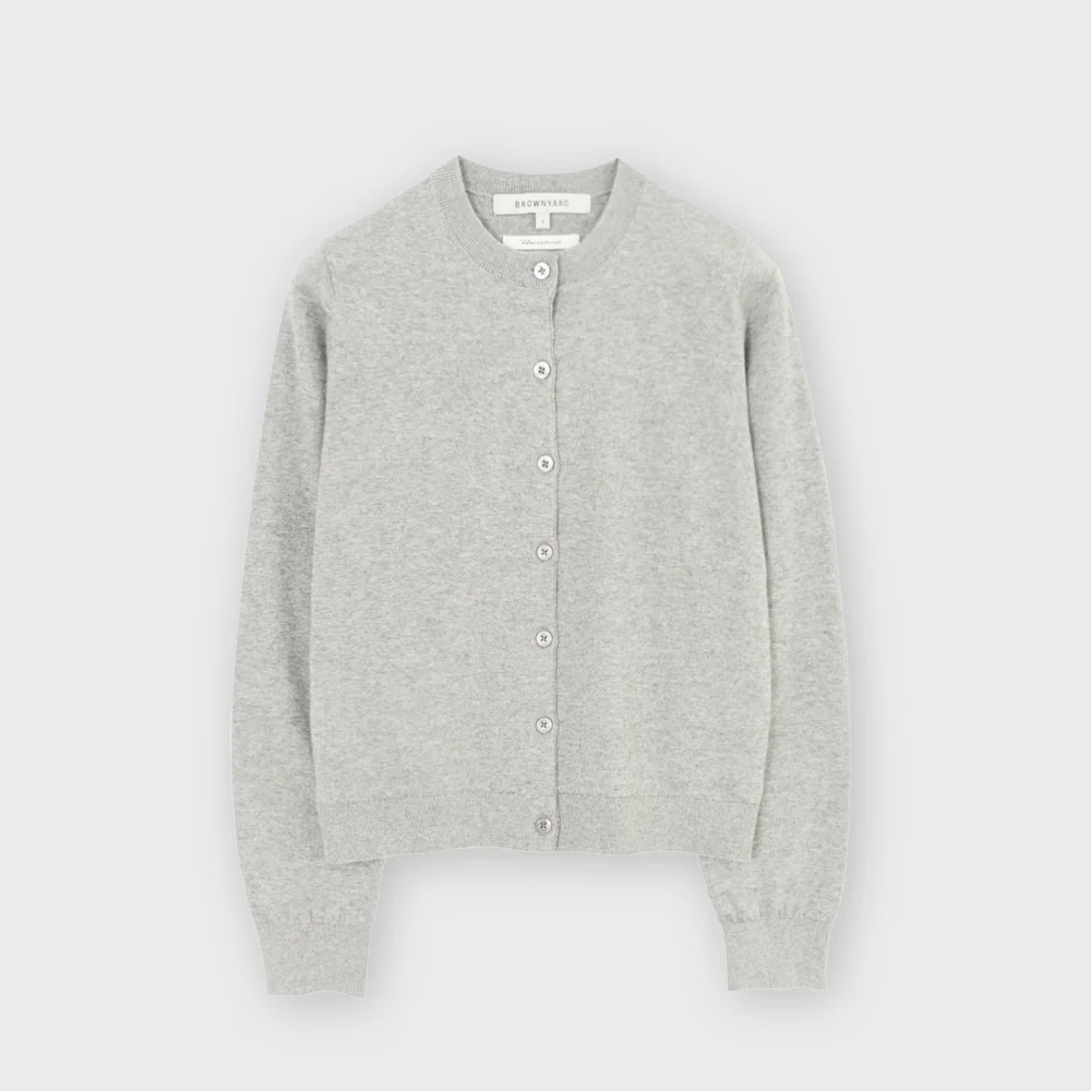 W Cotton Cashmere Round Cardigan, Light Grey