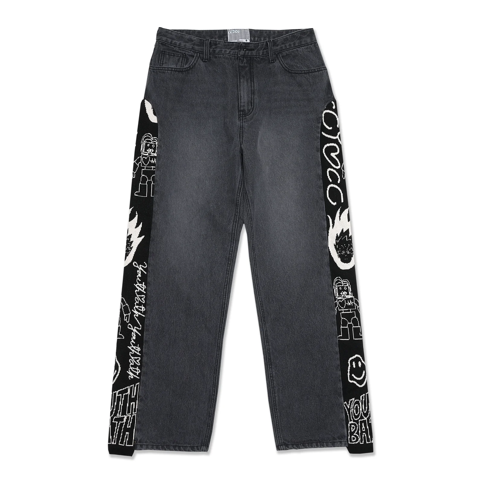 KNIT TRIMMING WASHING DENIM_BLACK