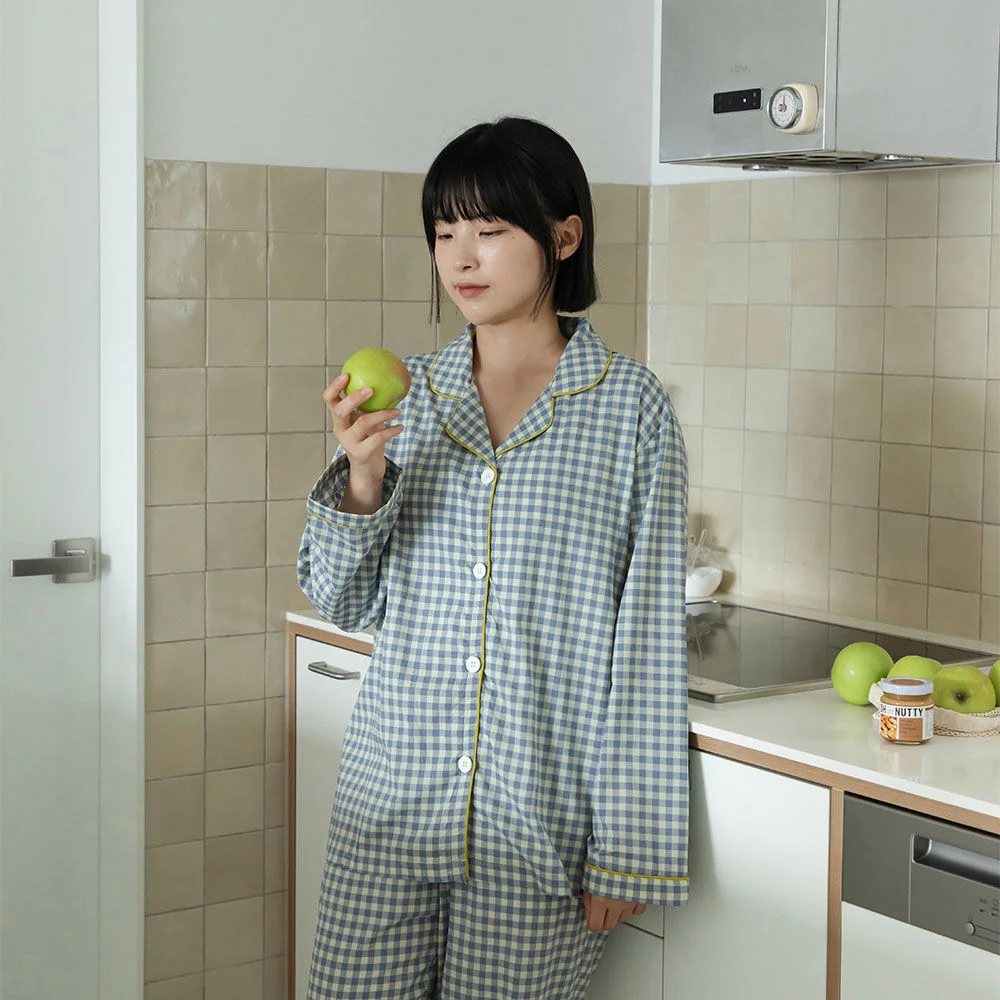 HWD 莫代爾 情侶 長袖 睡衣 套裝 - 02 Lavender check (M/L)