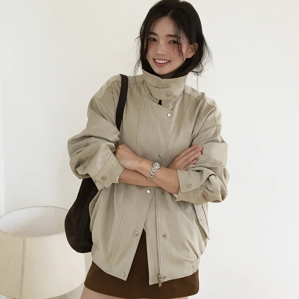 Suede double collar jumper _Stone beige
